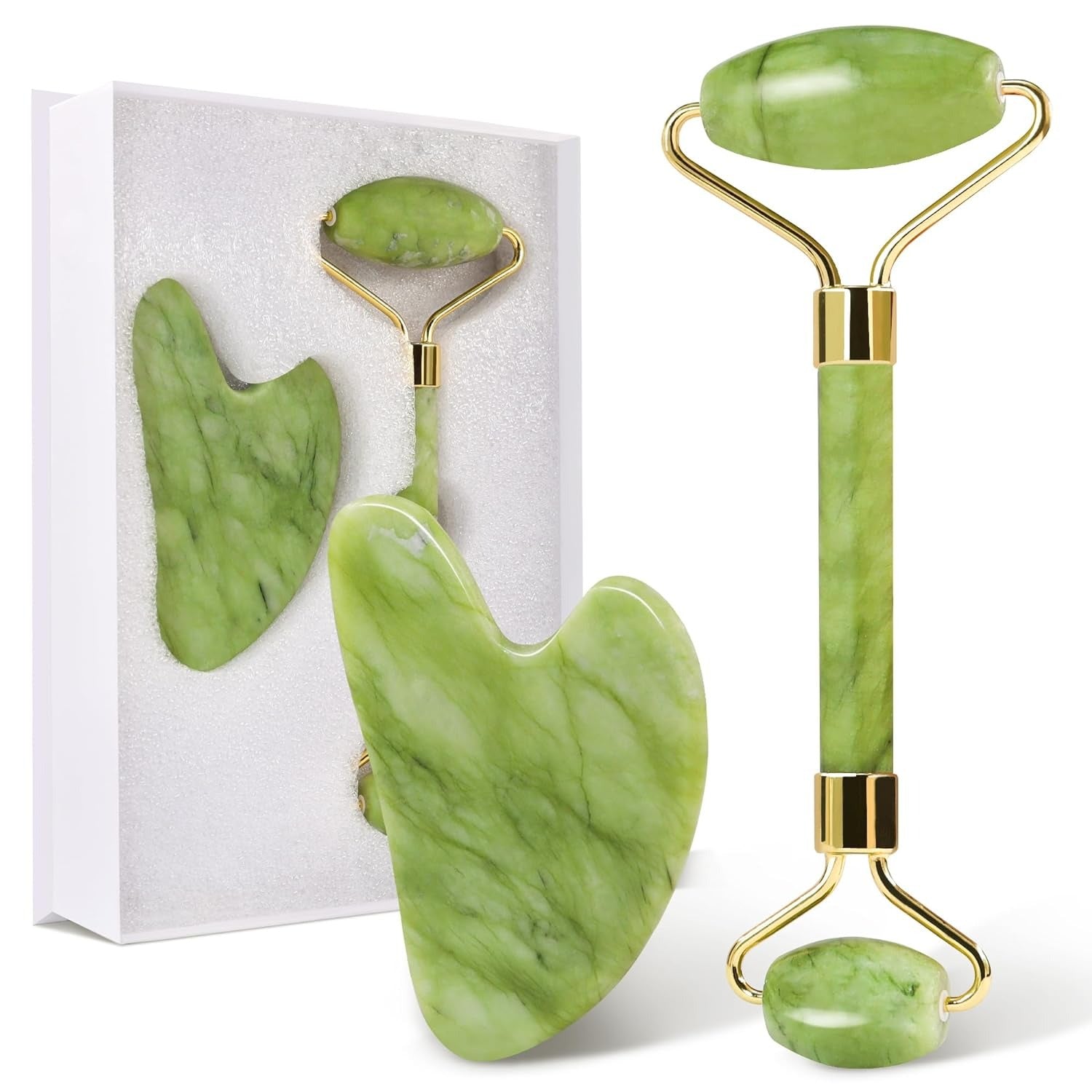 Natural Jade Roller & Gua Sha Stone Set