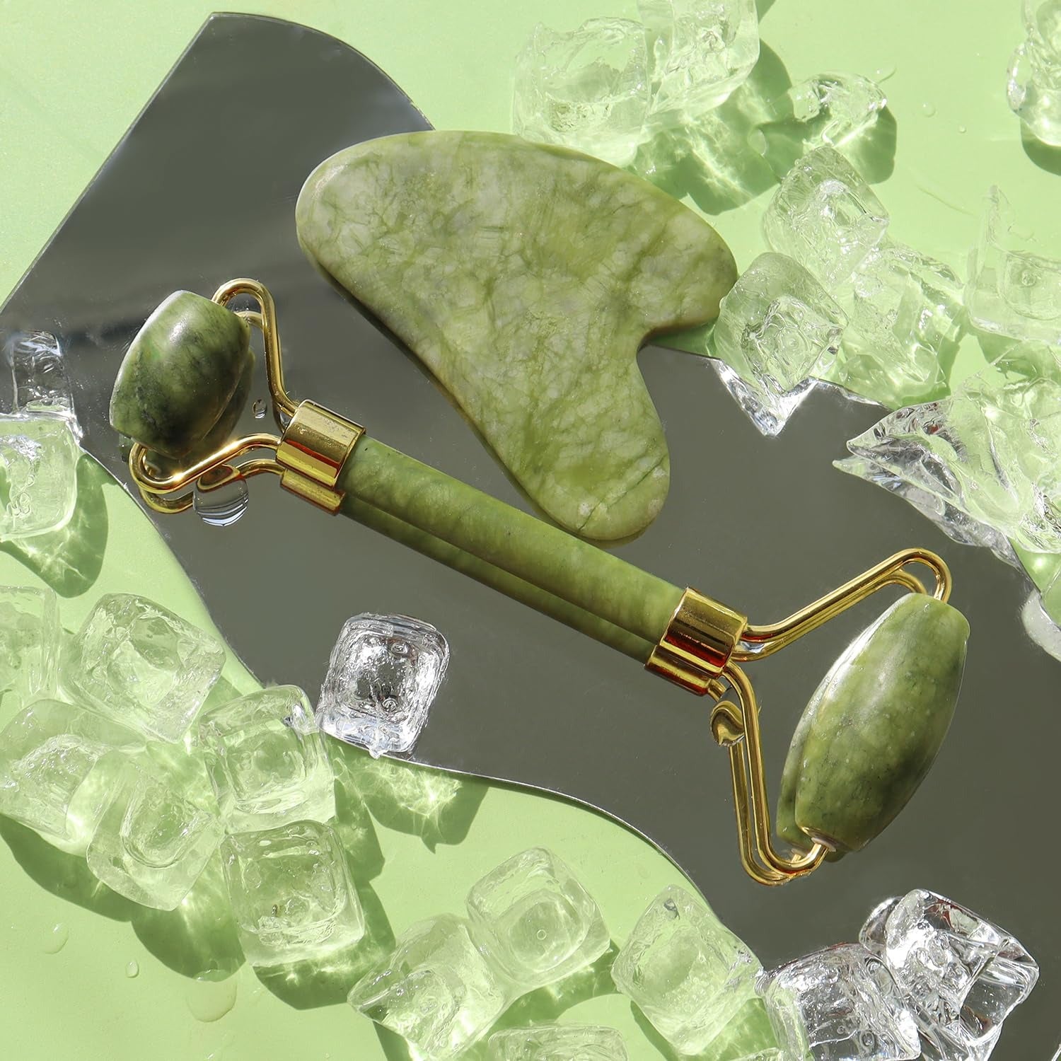 Natural Jade Roller & Gua Sha Stone Set